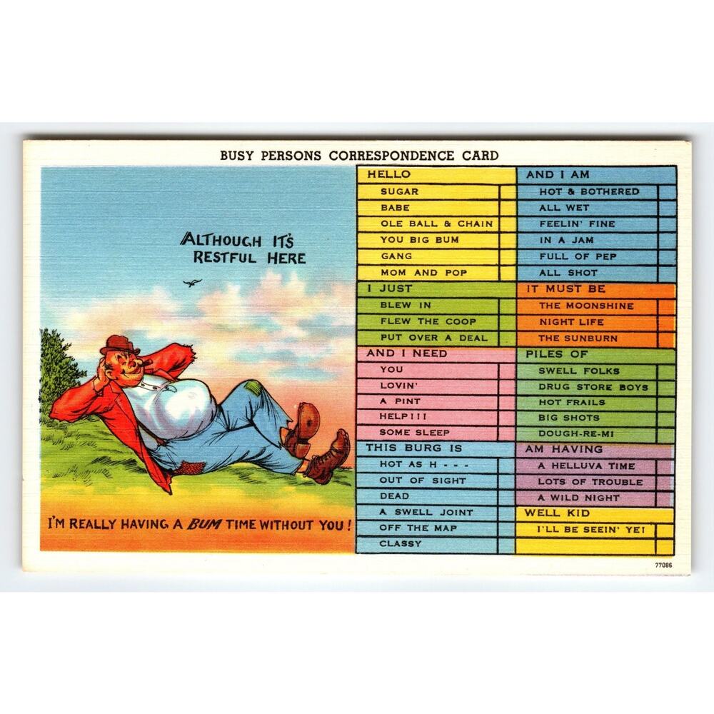 Vintage Linen Busy Persons Comic Postcard by Asheville Post Card Co.